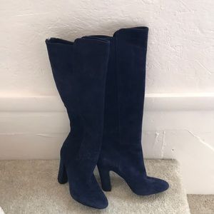 Tall Navy blue suede boots